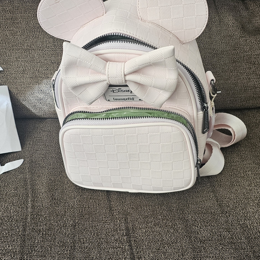 Loungefly Disney Checkered Cream Backpack - Picture 6 of 6